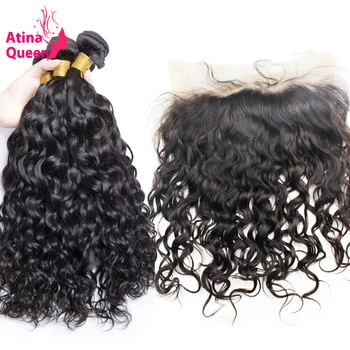 

Atina Queen Pre Plucked 360 Lace Frontal Closure with 3 Bundles Brazilian Water Wave Remy Human Hair Weave Closure Baby Hair