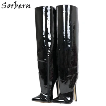 

Sorbern Wide Calf Over The Knee Boots Women 18Cm Spike High Heel Pointy Toes Custom 12Cm Hard Shaft Unisex Boot Fetish Shoes