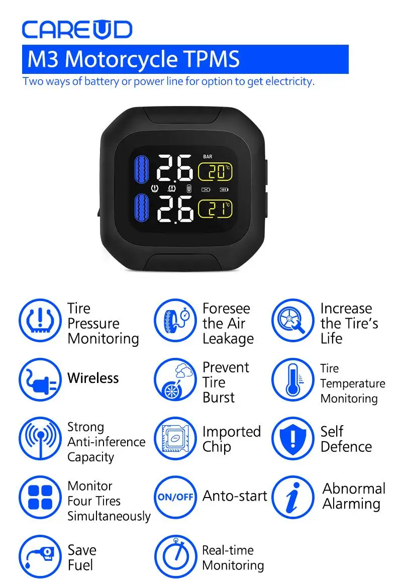 Motorcycle Tire Pressure Monitoring System Super Waterproof Sun Protection Tpms System M3 TPMS Motorcycle Tire Pressure Monitoring System Super Waterproof Sun Protection Tpms System M3 TPMS