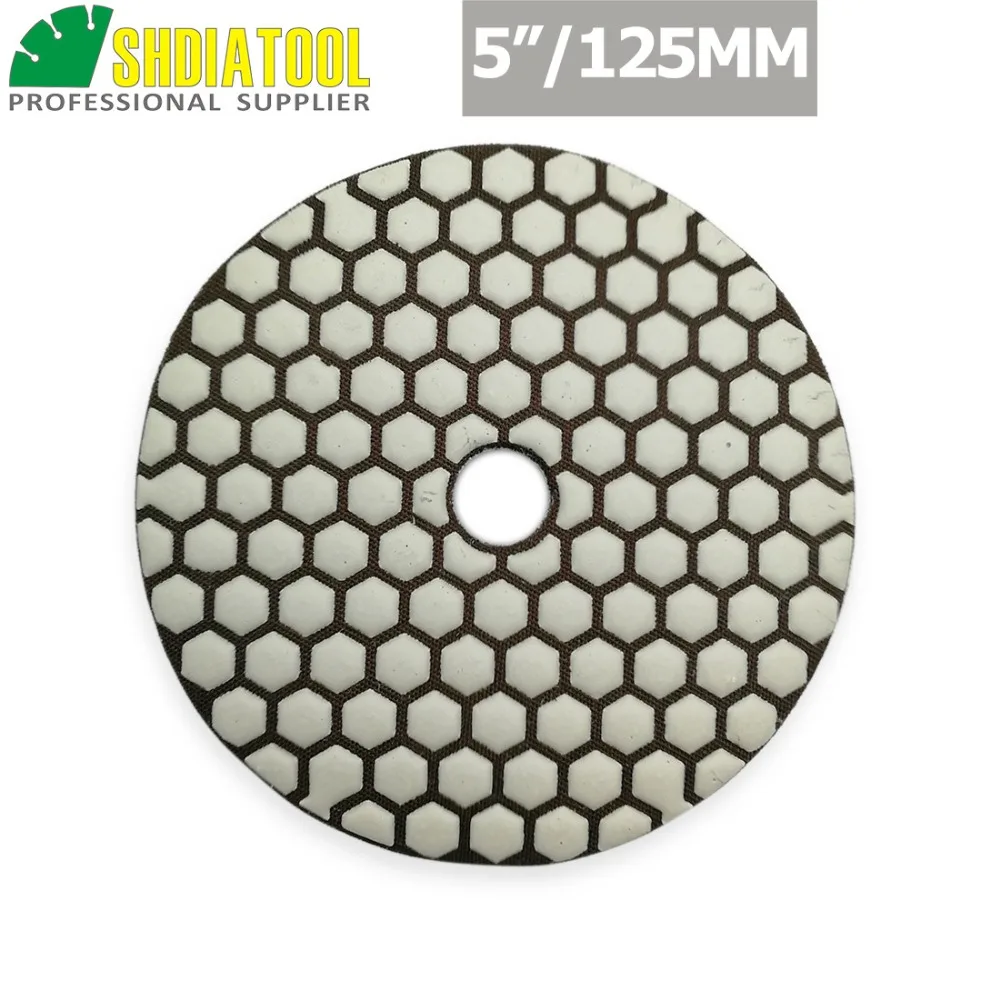 SHDIATOOL 8pcs 5" Grit #1500 B Diamond dry polishing pads 125mm Sanding Disc For Granite Marble Stone Polisher Pad