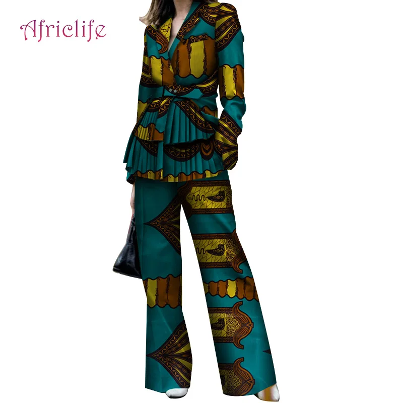 Африканская Одежда Для Женщин Дашики Африканский принт Женский блейзер и широкие брюки 2 шт. комплект размера плюс Анкара одежда WY4109