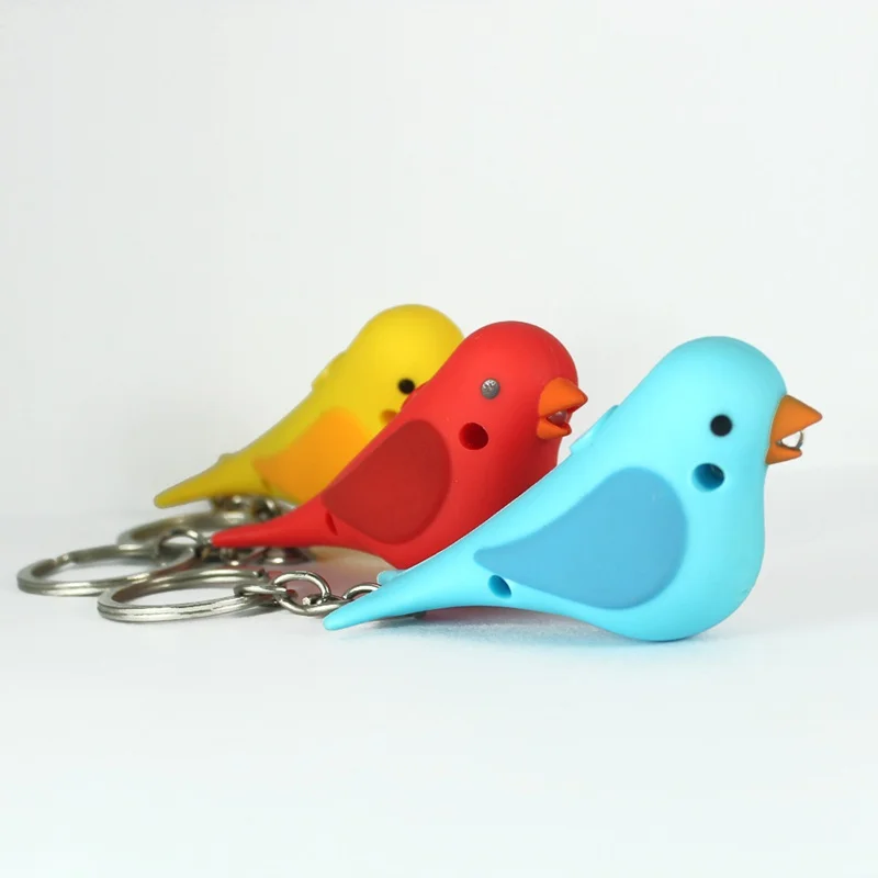 FREE SHIPPING BY DHL 200pcs/lot 2015 3D Plastic LED Bird Keychains with Sound Novelty Children