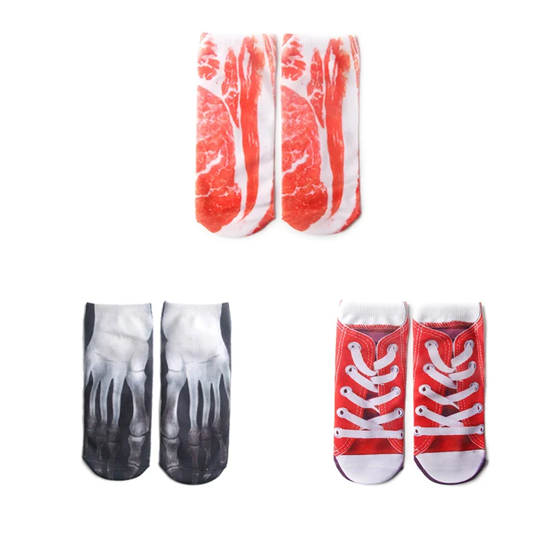 

3D Printing Women Socks Meat Bone Socks Autumn Winter Comfortable Low Ankle Femme Sock Cotton Animal Print Ladies Ankle