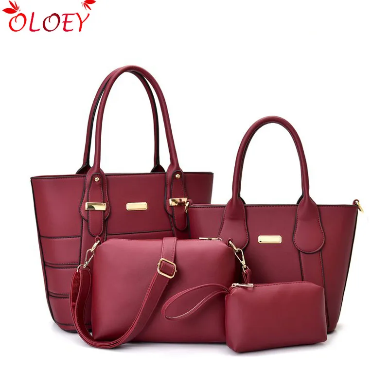 

High quality Women 4pc Set Handbags Big Capacity Tote Bag Ladies Fashion Leather Shoulder Messenger Bag Women Handbag Clutch Bag