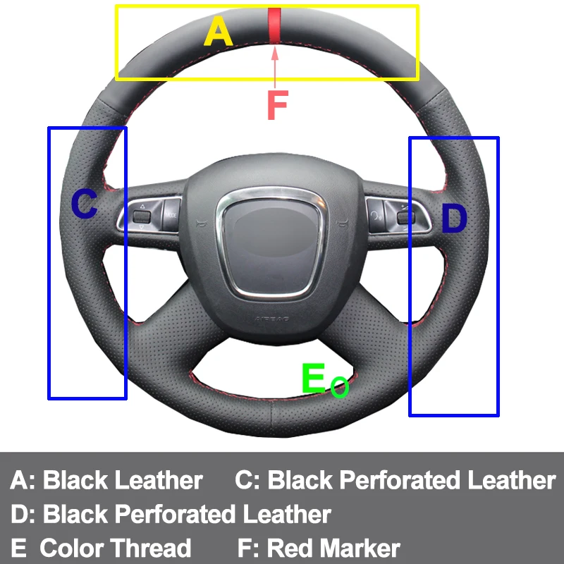HuiER ручного шитья чехол рулевого колеса автомобиля нескользящий красный маркер для Audi старый A4 B7 B8 A6 C6 2004-2011 Q5 2008-2012 Q7 2005-2011