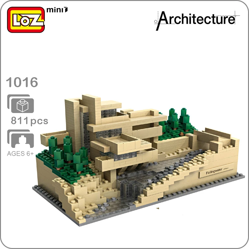 

LOZ Architecture 1016 Fallingwater Pennsylvania 3D Model DIY Mini Blocks Bricks Diamond Nano World Famous Building Toy Gift
