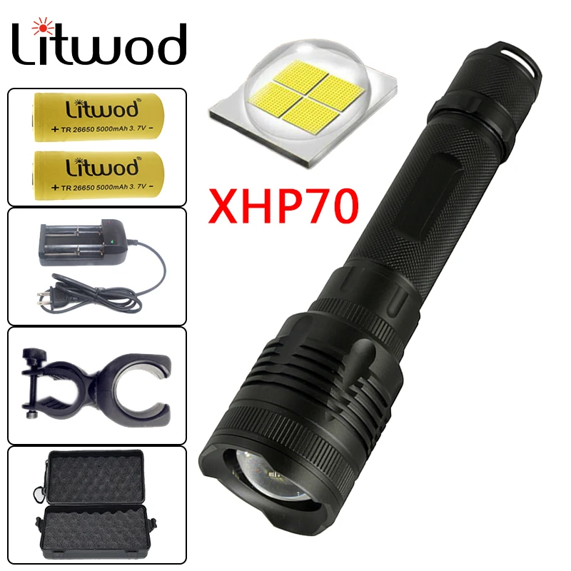 

Litwod Z20+ Original CREE XHP70 32w chip P78 lamp 3200lm powerful zoom lens Tactical LED flashlight torch 10000mAh 26650 battery
