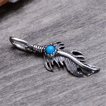 

HFANCYW Genuine 925 Silver Pendant With Synthetic Green Stone Feather Pendant Necklace For Fashion Men / Women Jewelry Wholesale