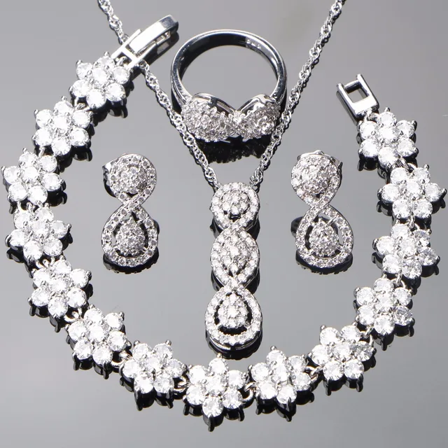 Silver 925 Jewelry Bridal Costume Jewelry Sets For Women Cubic Zircon