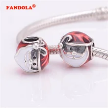 Подходит, соответственные Европейской Пандоре обаятельные Браслеты стерлингового серебра Серебряные ювелирные изделия веселый бусы Santa с белым и броши с красной эмалью в виде