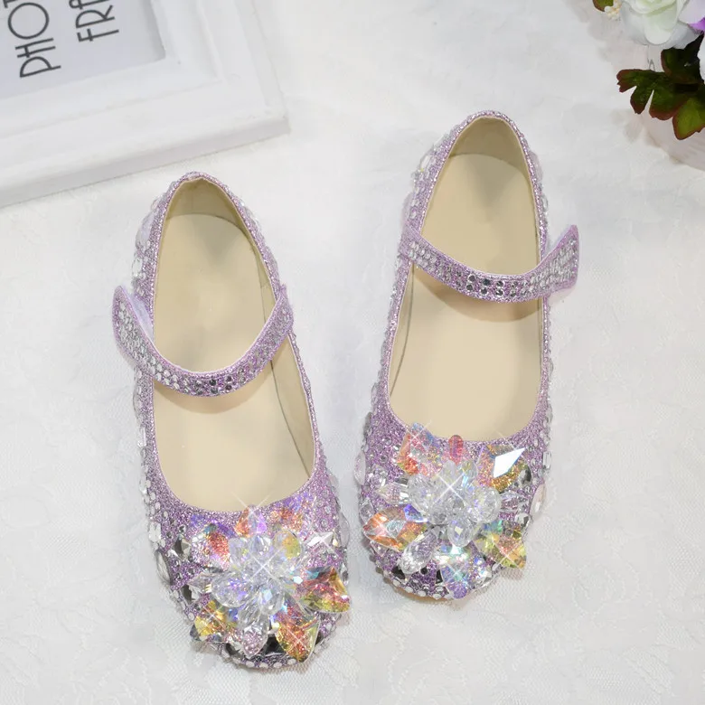 Sapatos de Cristal Sapatos de Couro Crianças da Criança do Bebê Sapatos de Dança Novas Meninas Moda Plana Vidro Strass Princesa Crianças 04 5 vidro strass meninas sapatos de couro crianças