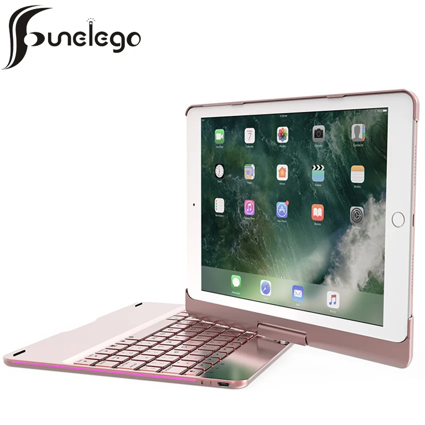 

Funelego For IPad Pro 9.7 Keyboard Case F180S 7 Colors LED Breathing Backlight Keyboard with Full Rotatable Cover For New IPad