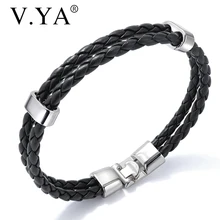 V. YA, стиль, 8 цветов, браслет для мужчин, нержавеющая сталь, браслет из искусственной кожи, модный двухслойный браслет для мужчин, уникальный подарок