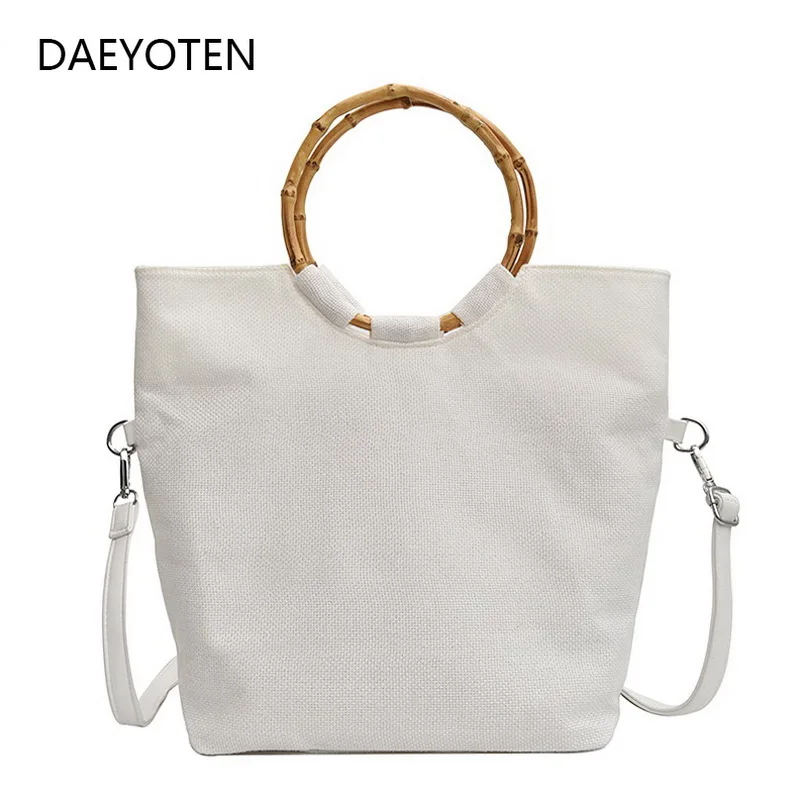 

DAEYOTEN Fashion Linen Women Bag Summer Round Bamboo Handbag Large Capacity Tote Bag Leisure Shopping Ladies Hand Bags ZM0175