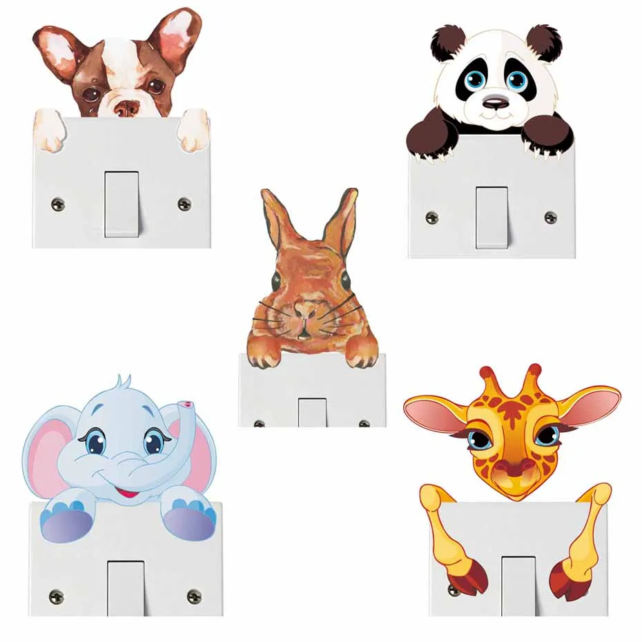 

Cute Animals Elephant Panda Giraffe Light Switch Sticker Dog Rabbit Decals For Kids Baby Nursery Home Decor Removable Waterpaper