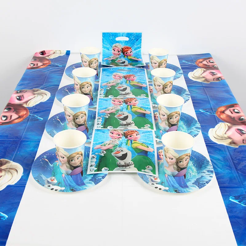 61pcs Frozen Elsa Anna Birthday Party Supplies Plate Cup Tablecloth