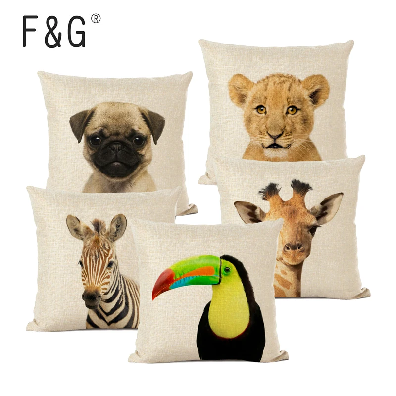 Cartoon Animal Decoration Cushion Cover Home Sofa Decor Custom Linen Pillow Cover Cute Cute Dog Zebra Lion Throw Pillow Case