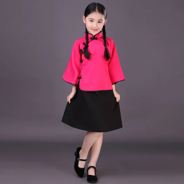 New Children Chinese Traditional Costume Blouse + Skirt Chinese School