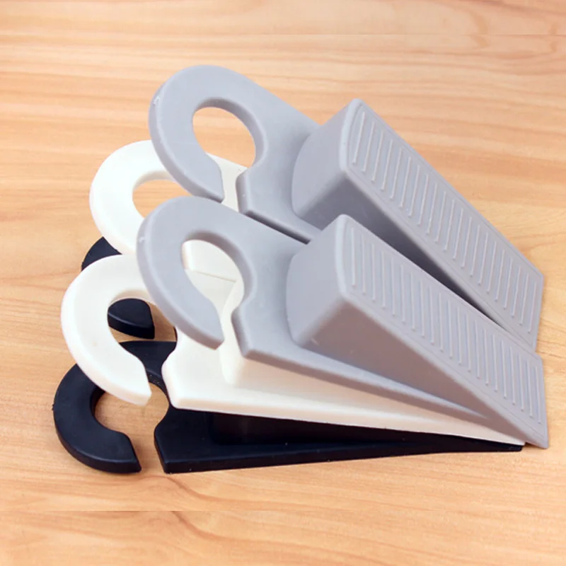 2pcs Door Wedge Shaped Rubber Doors Stopper Doorstops Floor Kids Safety Guard Finger Protect with Hook S7JN