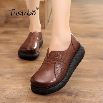 

Tastabo Flat Platform Woman Shoe Handmade Genuine Leather Flats Soft Comfortable Shoes for Women Ladies Shoes