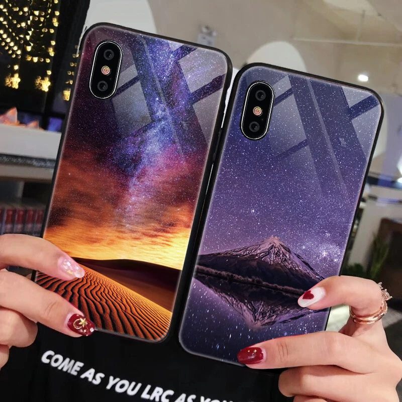 Hisomone Gradient Color Phone Case For iPhone 6 6S 7 8 Plus X Xs Max Xr Glass Silicone Back Case For iPhone 7 6 S Cover Conque
