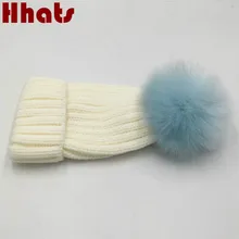 Которая в душе из искусственного меха лисы pom семейная зимняя шапка Модный меховой шар-помпон вязаные с помпоном Осенняя шапка шапочка для женщин Девушка