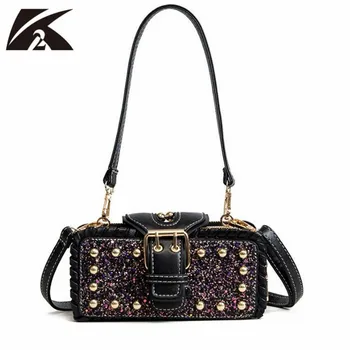 

Paillette Small Bags Women Leather Handbags Rivets Studded Crossbody Bag Female Messenger Shoulder Bag Clutch Purse Bolsos Mujer