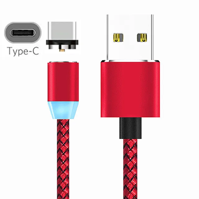 Magnetic Type C Wire& LED Wall plug Charger Cable For Motorola One Power Samsung S9 S10 A50 LG G6 G7 ThinQ V50 Honor 20 view 10 - Plug Type: Only Red 1M Cable