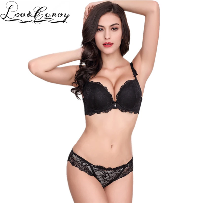 Lovecurvy Бюстгальтер Push Up и трусики Комплект удобные Нижнее белье пикантные Кружева