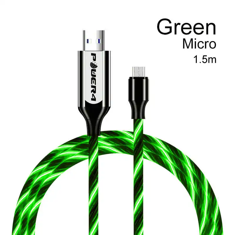 Power4 1,5 м usb type-C кабель для передачи данных для iPhone со светящимся проводом для зарядки Micro USB для samsung Xiaomi кабель зарядное устройство двустороннее - Цвет: Micro-Green