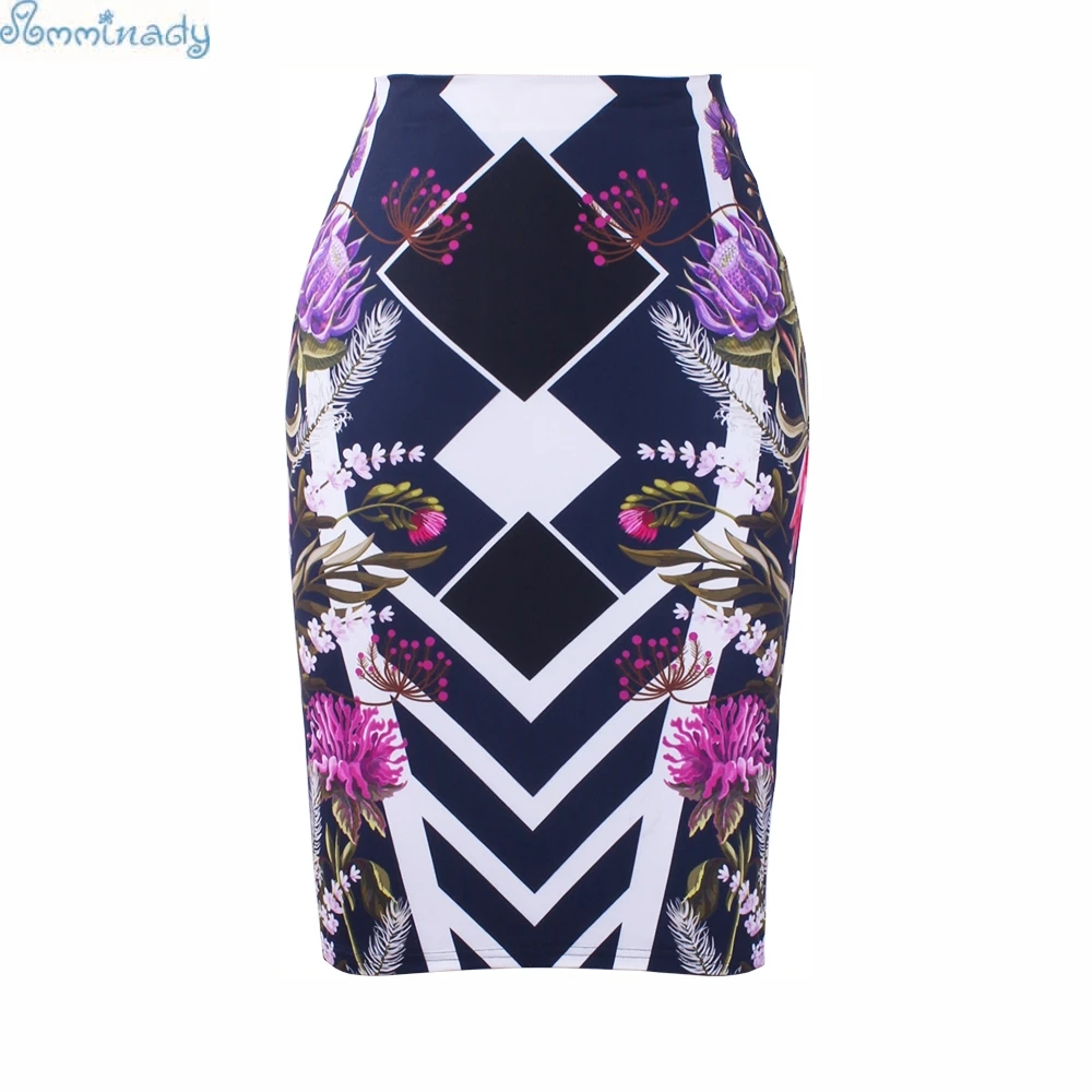 

2019 New arrival women pencil skirt S-4XL geometric floral print fashion girl midi bottoms big size bodycon faldas drop shipping