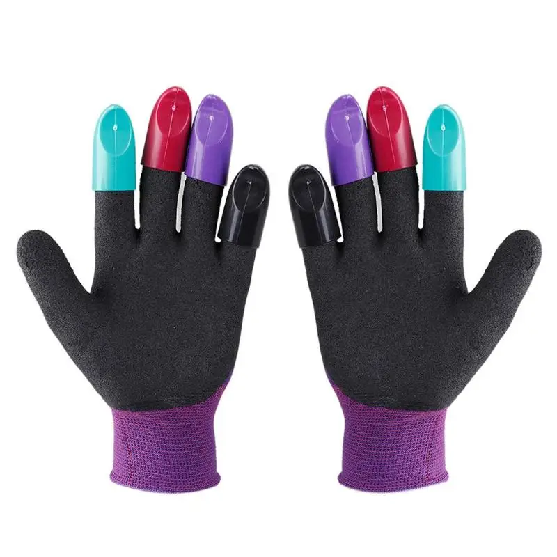 1 пара Садовые перчатки Пластик садовых работ Genie резиновые перчатки с 4 шт. садовые перчатки с когтями легко копать завод солнечной энергии для копание, рассада инструменты - Цвет: Purple-Black