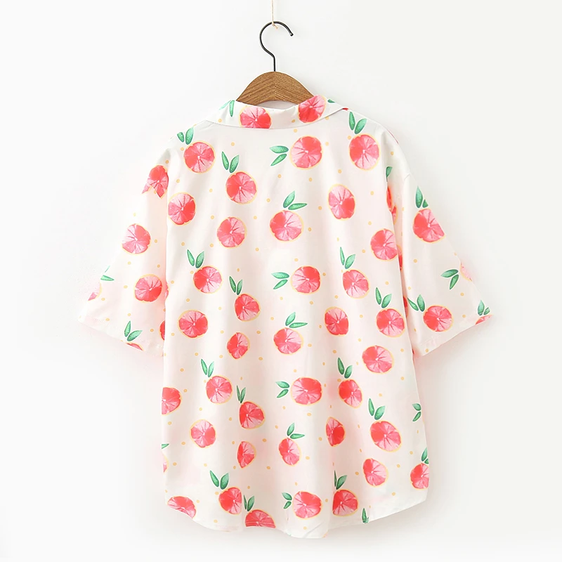  Japanese Cute Fashion White Shirt for Women Mori Girl Fruit Strawberry Kawaii Chiffon Tops Vintage 