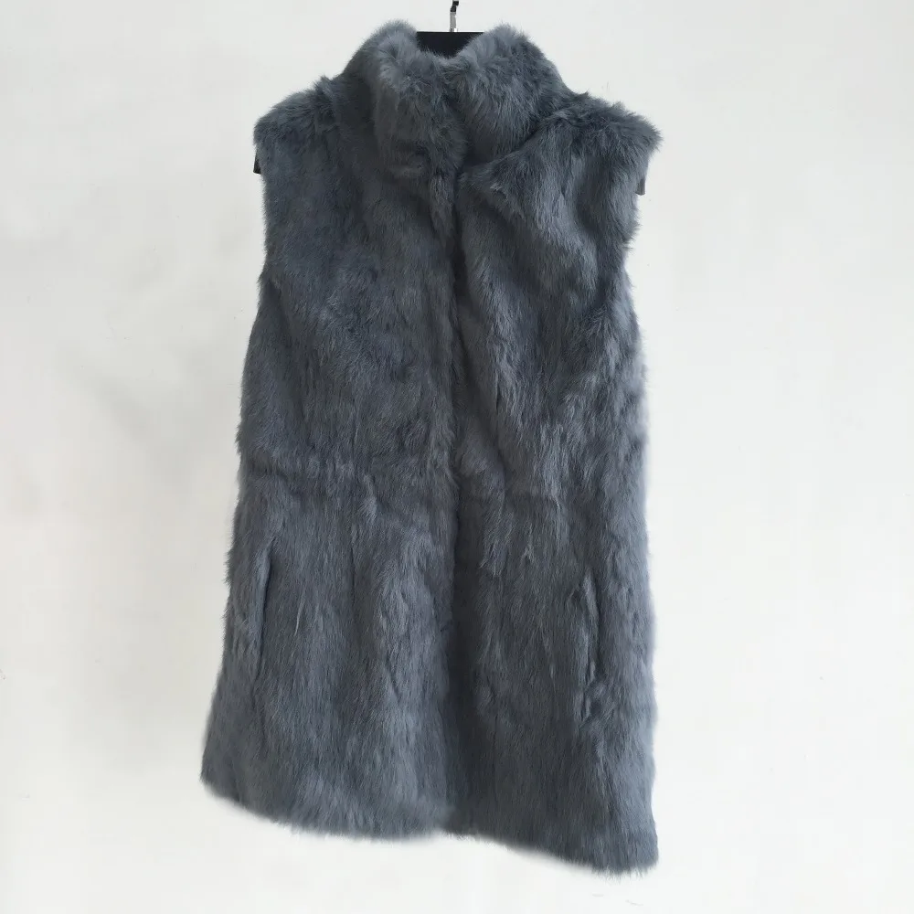 

More than 30 Colors Solid Basic Match Customize Plus Size Natural Whole Skin Real Rabbit Fur Vest with Mandarin Collar wsr411