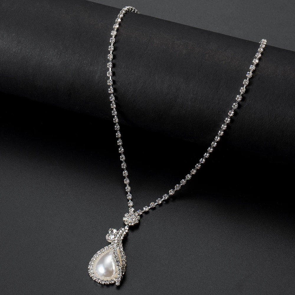 Модный циркониевый ювелирный набор, серьги в форме капли воды для женщин, очаровательное жемчужное ожерелье с подвеской, женские аксессуары