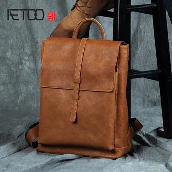 

AETOO Leather shoulder bag, men's head layer, leather backpack, fashion trend, simple college bag, leisure travel bag
