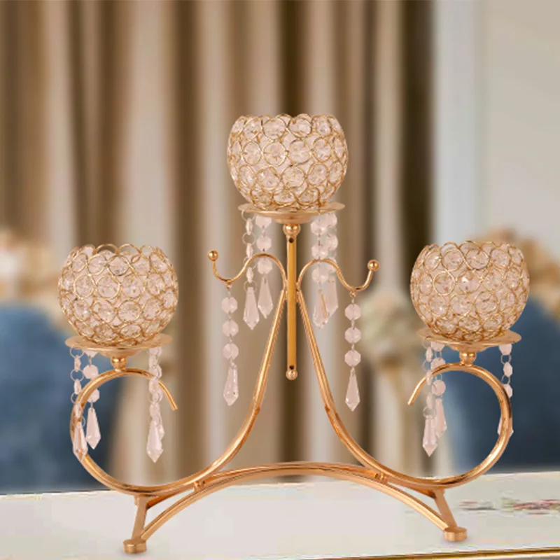 Золотой 3 руки металлический хрустальный подсвечник свадебный канделябр декоративный подсвечник праздничное украшение для вечеринок