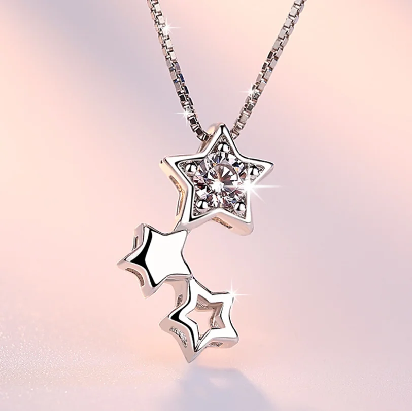 

Anenjery 925 Sterling Silver Jewelry Star CZ Zirconia Pendant Neckace For Women Gift 45cm Box Chain choker collares kolye S-N109