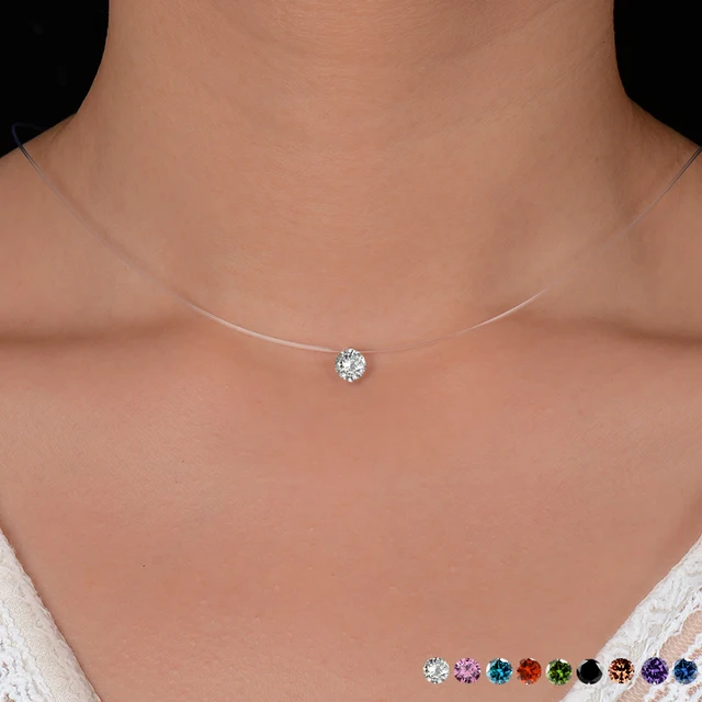 QCOOLJLY Transparent Fishing Line Necklace Silver Invisible Short Chain