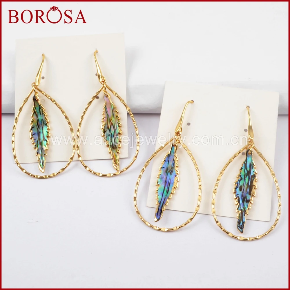 BOROSA 5 пар золотой цвет форма листа натуральный Абалон ракушка и каплевидное