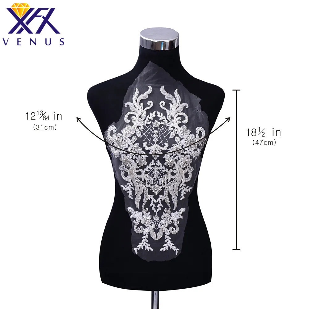 

XFX 10 PIECEs Handmade Sew On Trim Bridal Bodice Applique Crystal Beads Patch Rhinestone Appliques Embroidery Patches For Dress