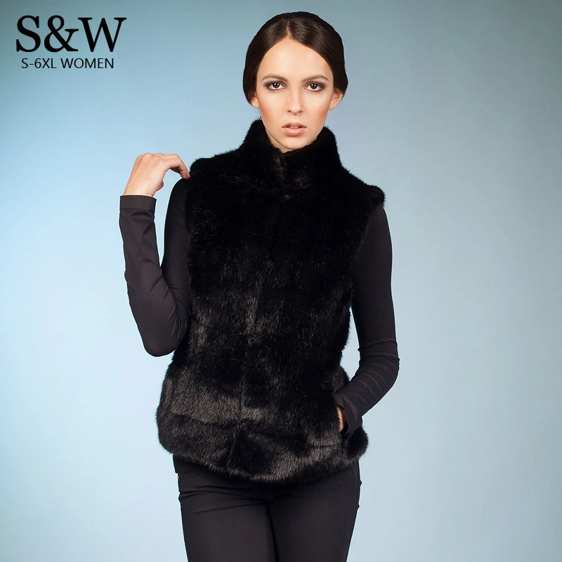 plus size black fur gilet