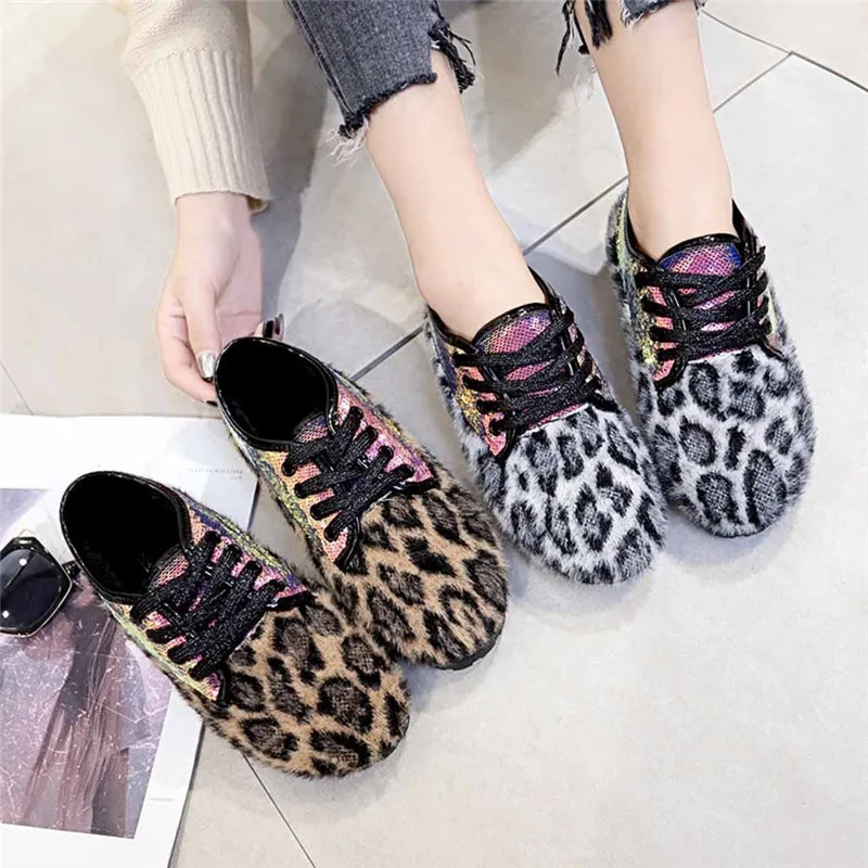 

Fashion Leopard Women Shoes 2018 Autumn New Lace-Up Casual Shoes Woman Sneakers Comfortable Women Flats zapatos de mujer #40B