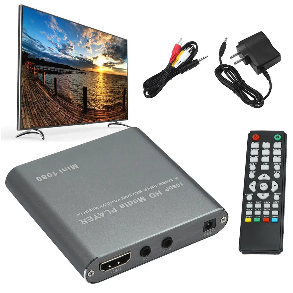 

1080P USB Portable Host Memory Card Read HDMI Smooth Decoding MMC HDD Player MKV AVI AV Mini Media Home Audio Full HD