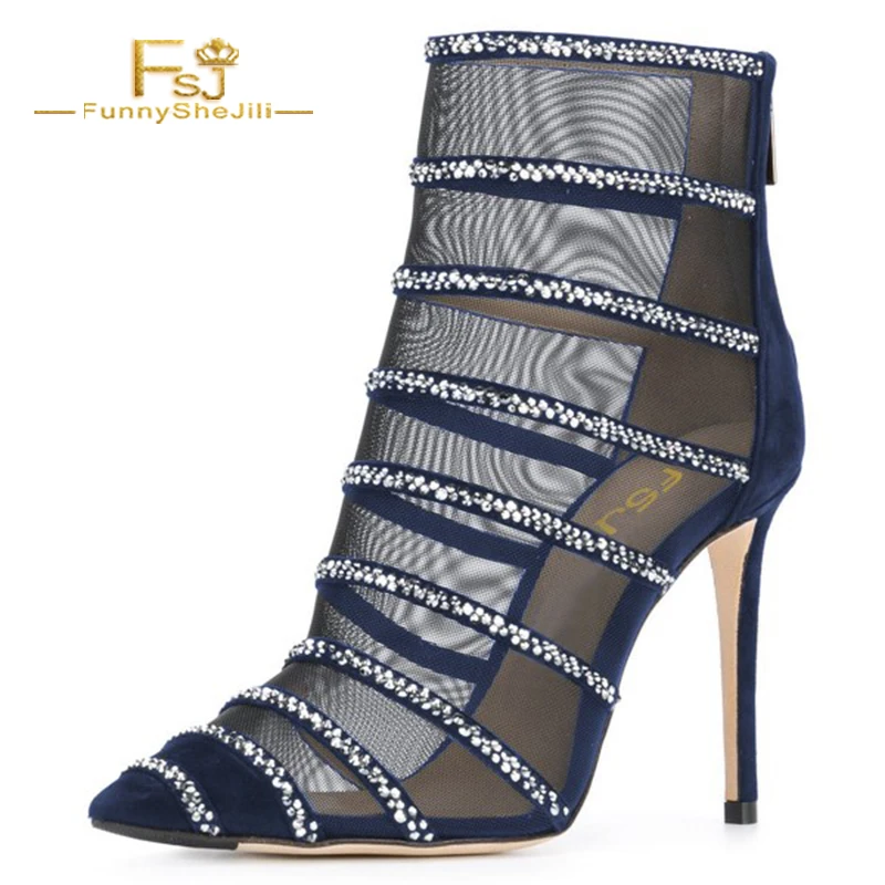 navy stiletto ankle boots