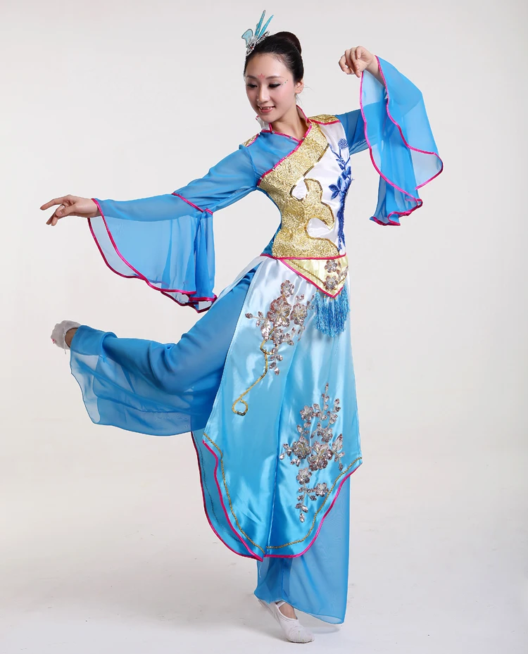 (084) Chinese folk classical dance sequined Poetic performance clothing square yangko fan dance clothing Hanfu dynasty costumes