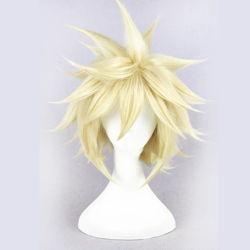 

Final Fantasy VII Cloud Strife Men's Short Blonde Fluffy Layered Straight Synthetic Hair Cosplay Wigs FF7+Wig Cap