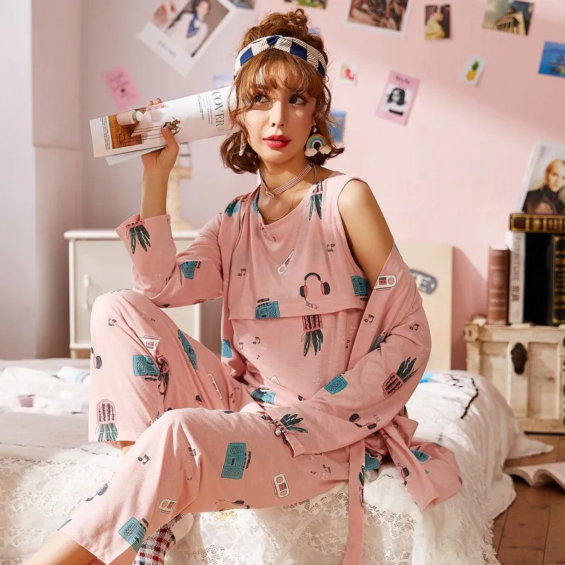 Pregnant women cotton pajamas postpartum out home nursing maternal lactation breastfeeding clothing suits spring sleepwear