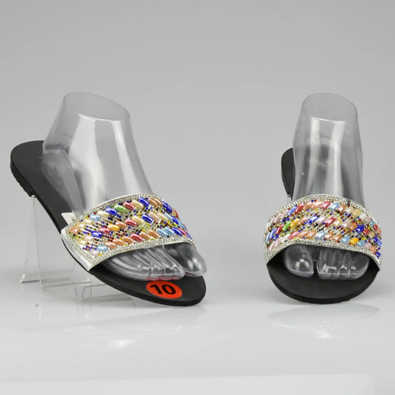 Pantoufles Dernières Chaussures Mode D'été Noir Strass Africain Mariage Haute or Qualité Talons argent Bas Sandales Pompes De T1qRn1F