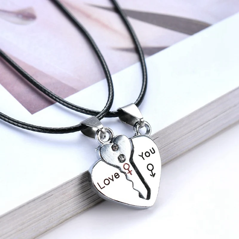 

2 PCS/lot Couple Necklace Pendant Love Heart Puzzle Matching for Lovers Memorial Day Gift Lock and key Pendant Necklace